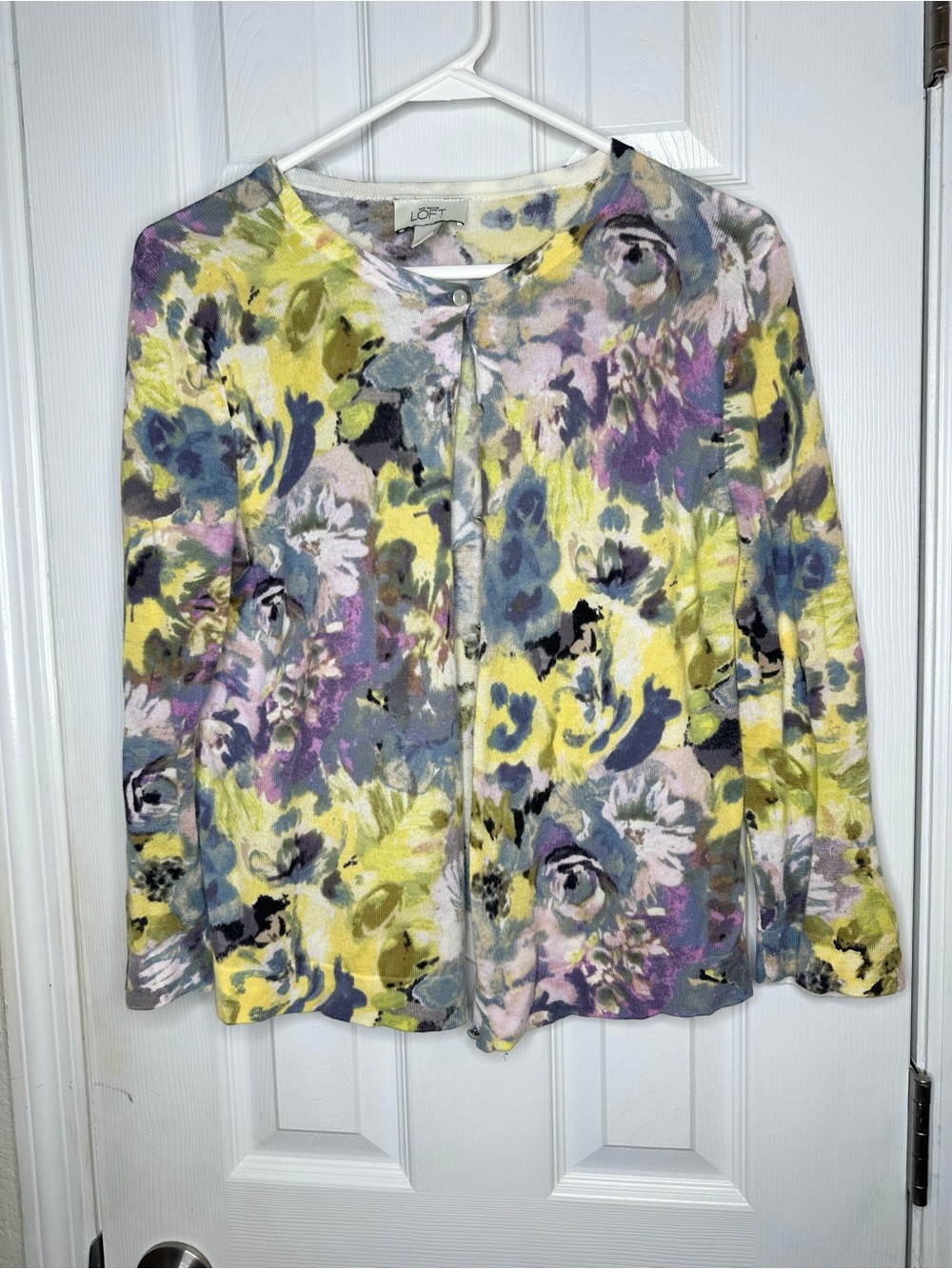 LOFT Ann Taylor Floral Cardigan Sweater Small S Colorful Button Front